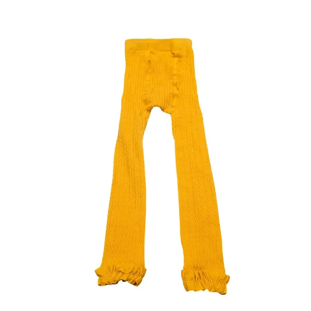 Toddler Girl Ruffle Butts Golden Yellow Knit Footless Tights | Size 2T-4T